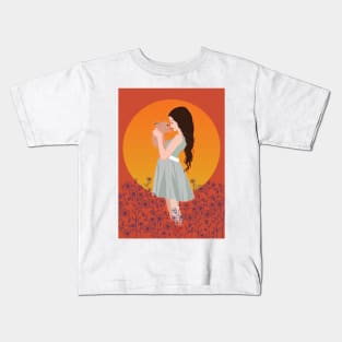 Rabbit and Girl with Sunset. Kids T-Shirt